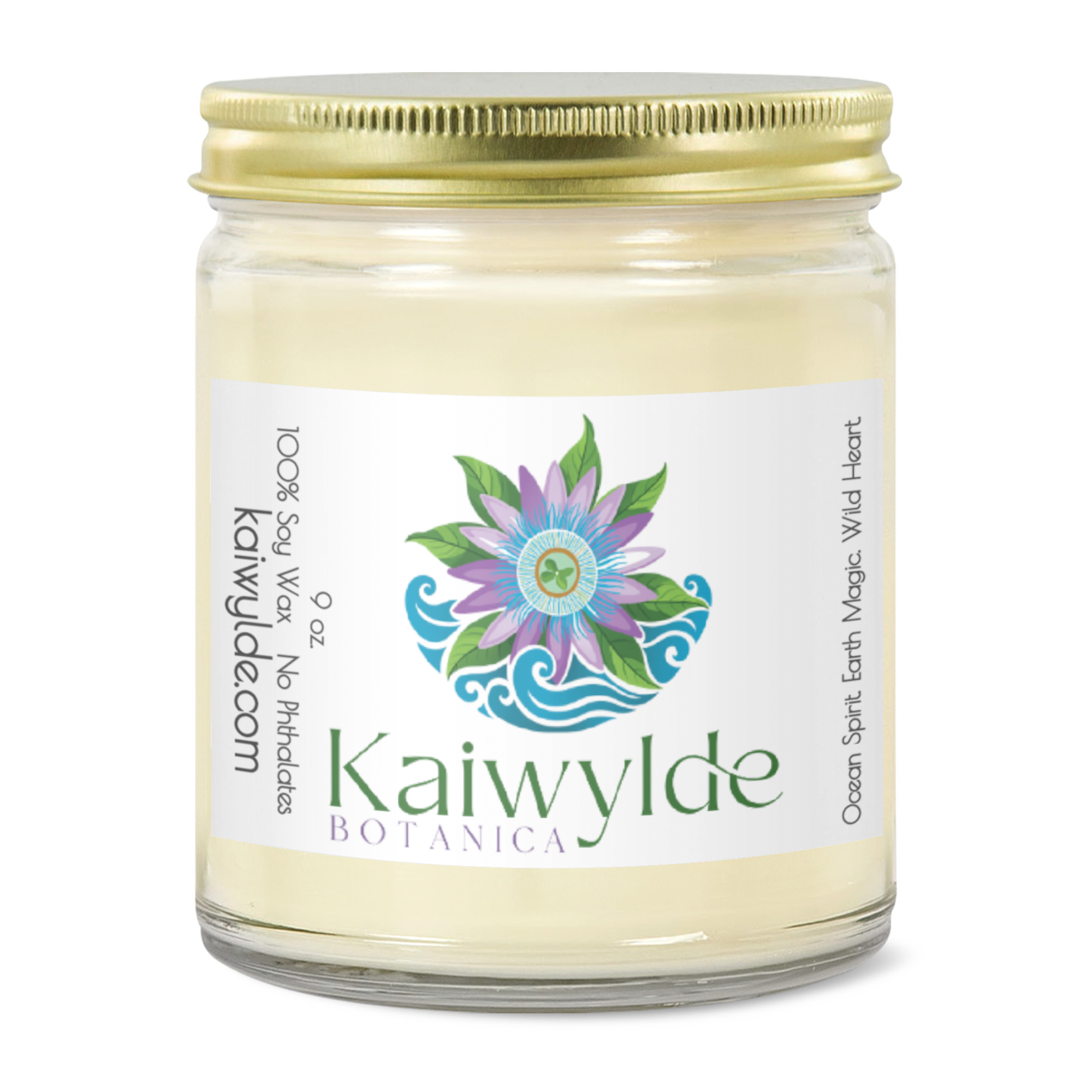 9oz Clear Jar Candle | 3"x2" White Label | Gold Lid