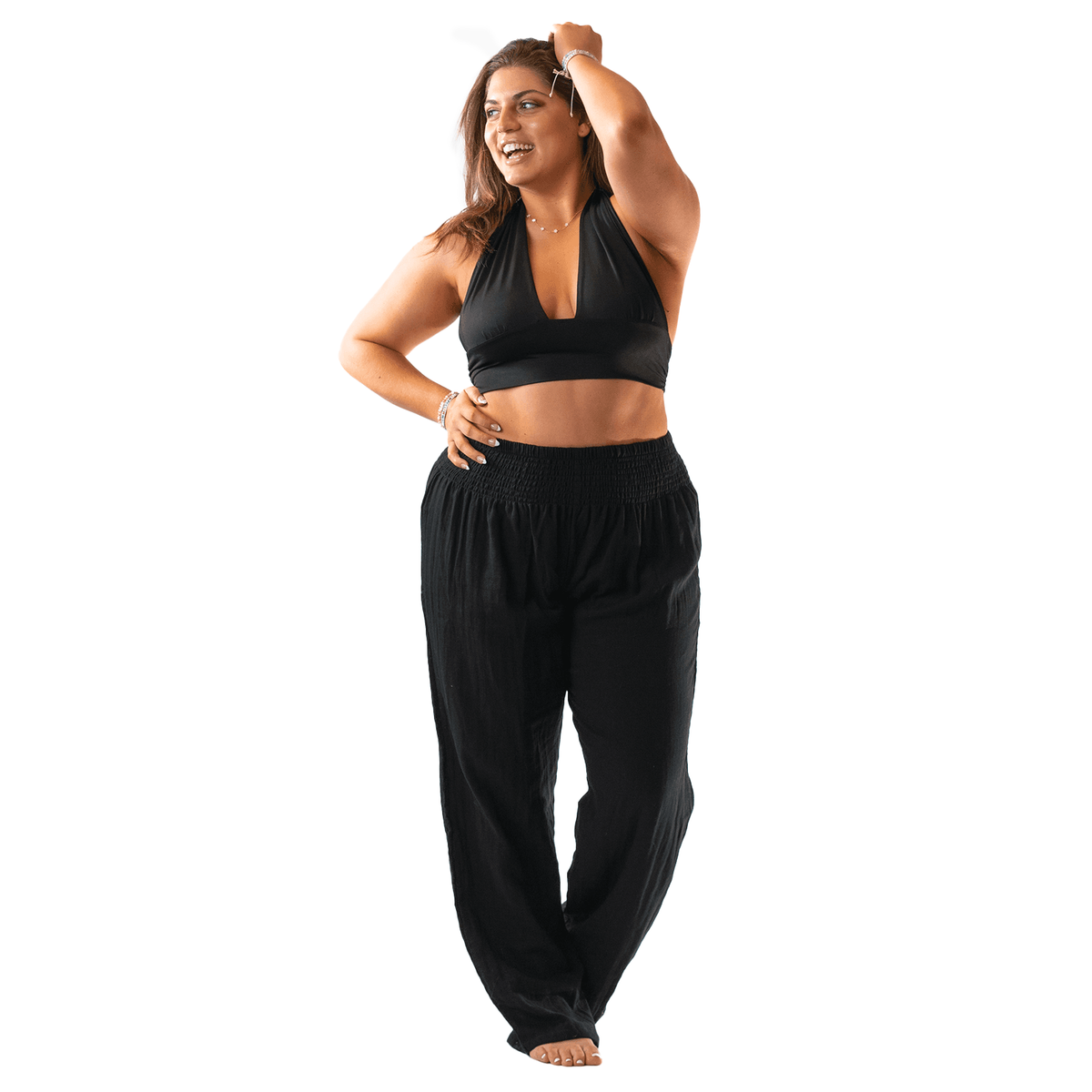 Black Wide Leg Cotton Pants Petite Large
