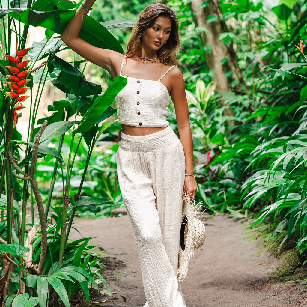 Cream Wide Leg Cotton Pants