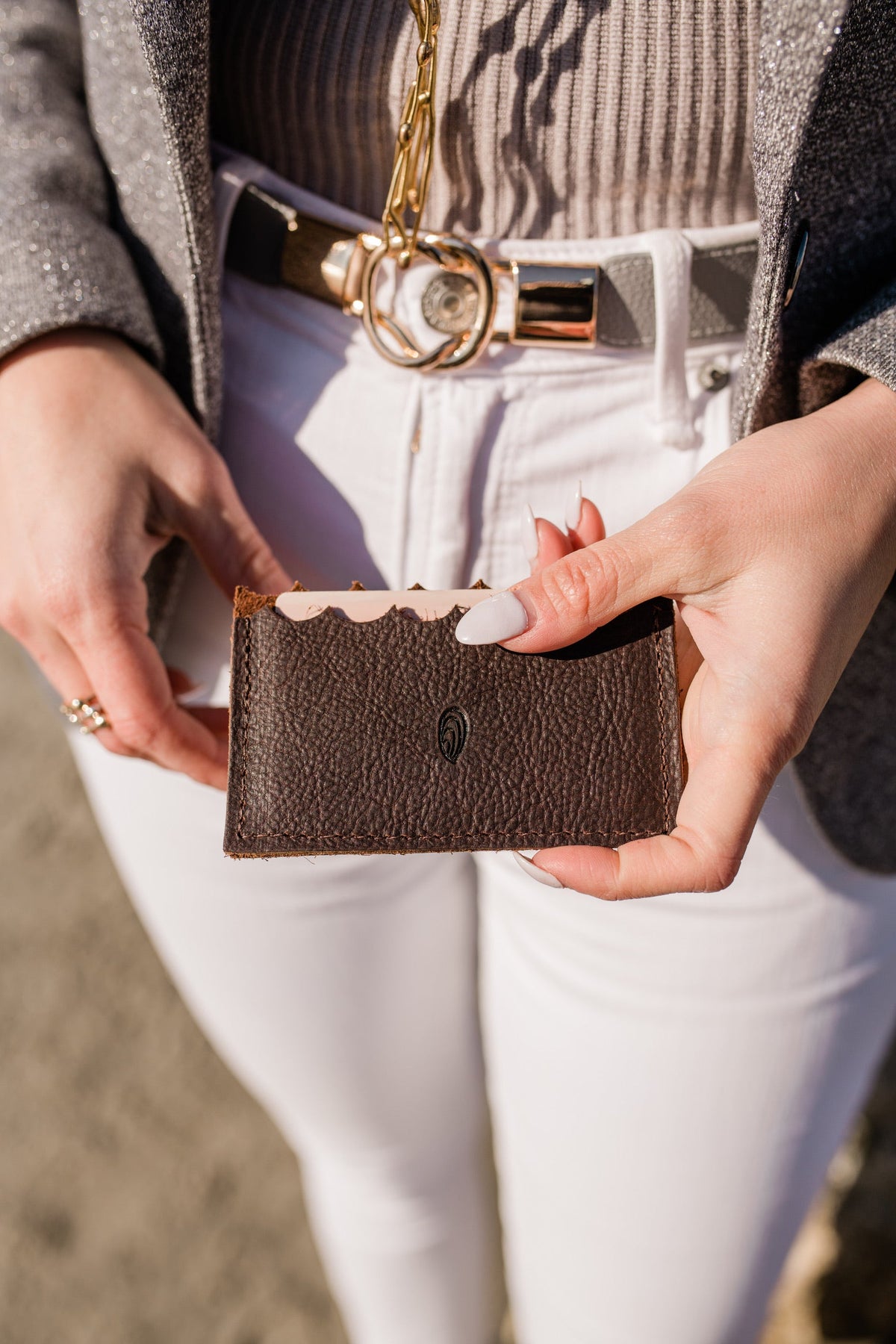 Mini Wallet with Oyster Shell // in Brown Leather