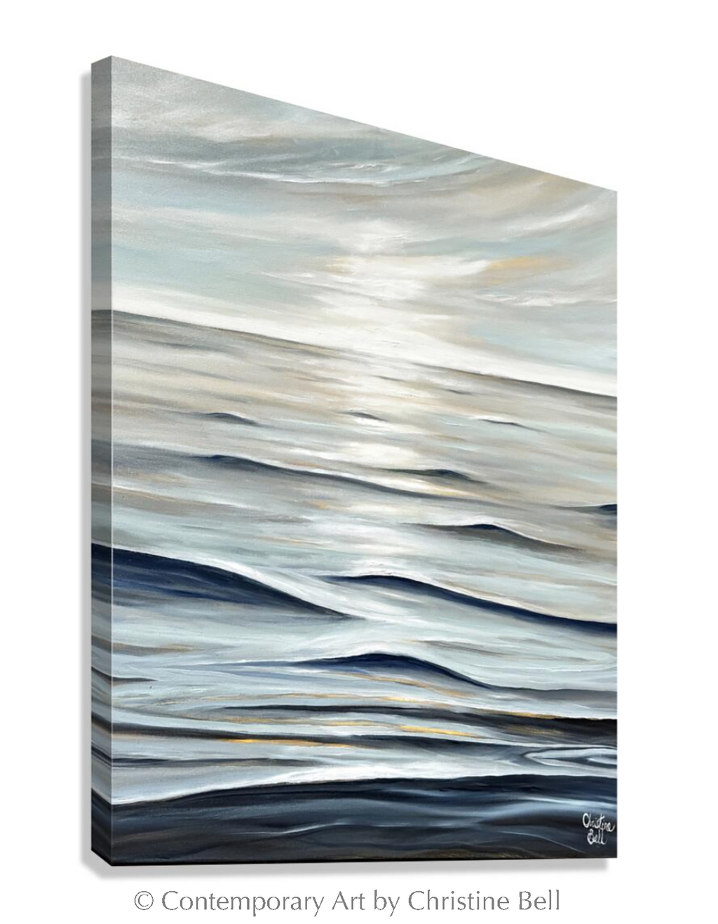 "Still Waters Run Deep" GICLÉE PRINT, Modern Coastal Ocean Seascape Painting Giclée Stretched Canvas Print 36x48" Vertical