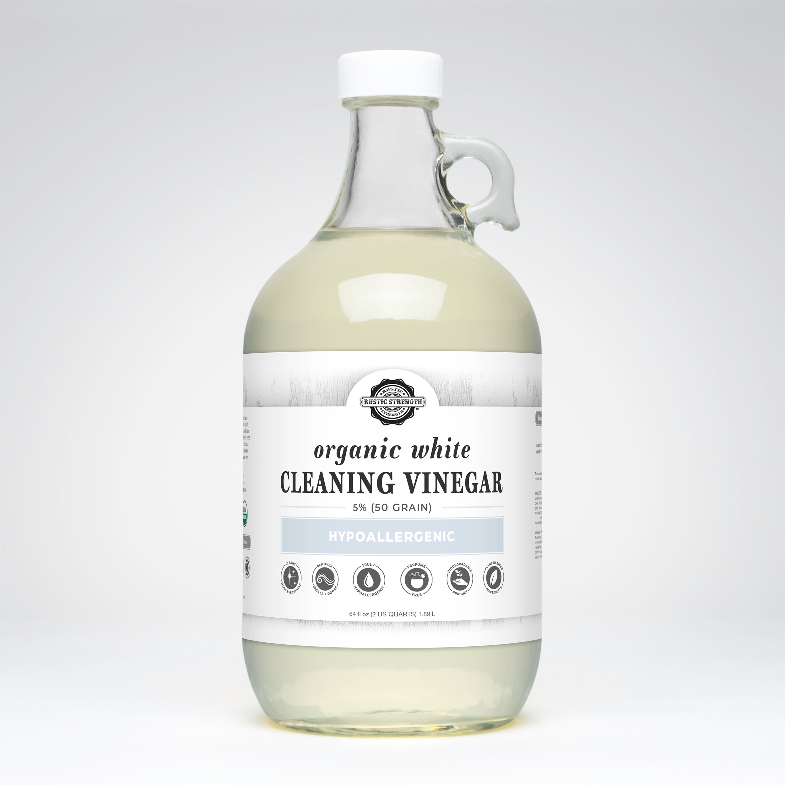Organic White Cleaning Vinegar | 5% (50 grain) Half Gallon Glass