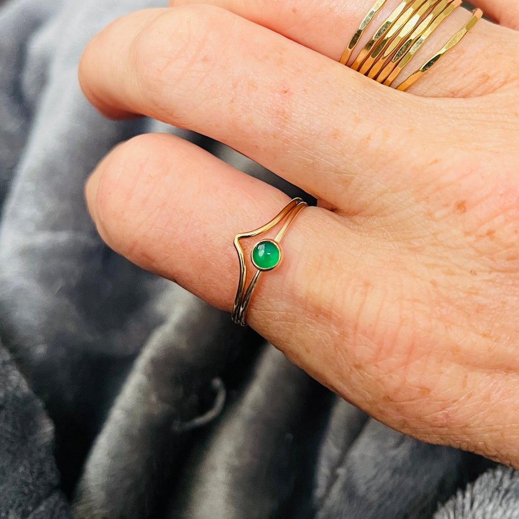 SMALL GEMSTONE RING GREEN ONYX (EMERALD) 14K GOLD FILL