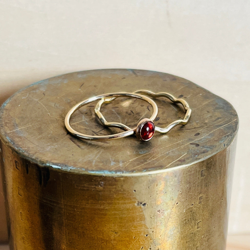 SMALL GEMSTONE RING GARNET 14K GOLD FILL
