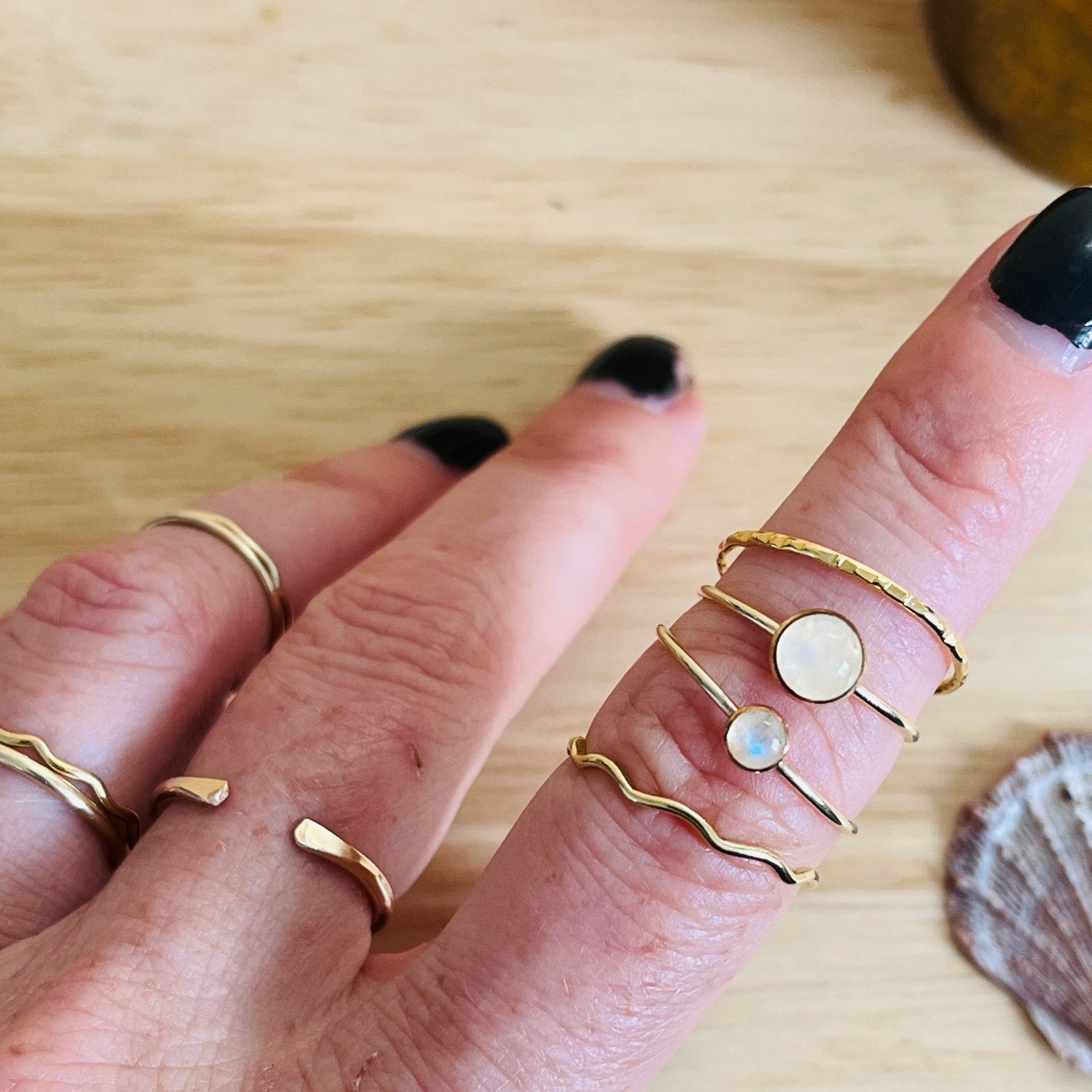 SMALL GEMSTONE RING RAINBOW MOONSTONE 14K GOLD FILL