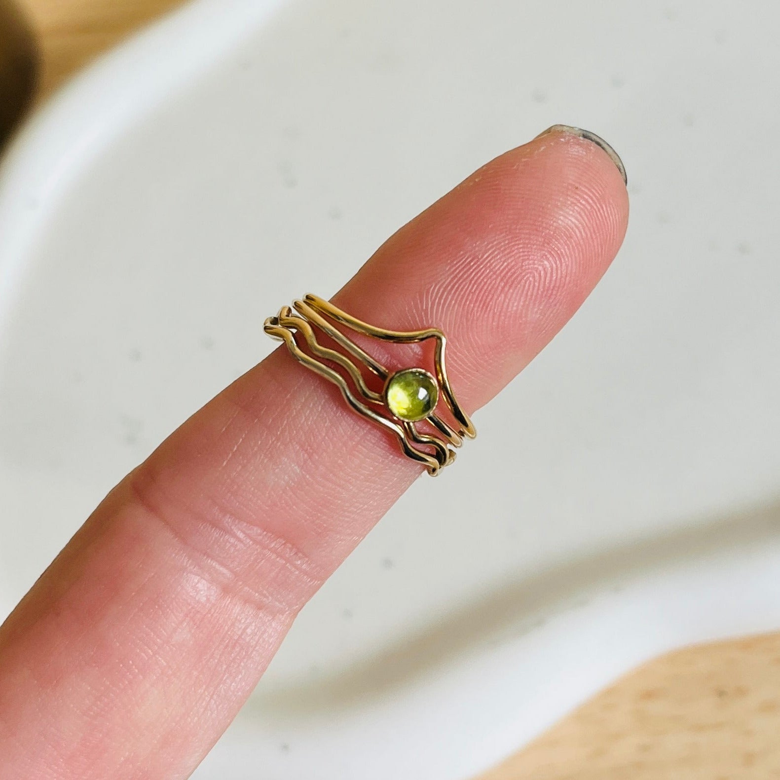 SMALL GEMSTONE RING PERIDOT 14K GOLD FILL