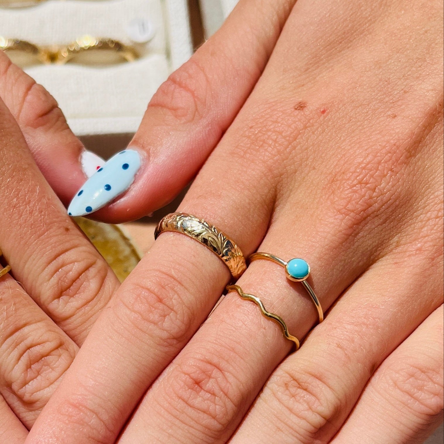 SMALL GEMSTONE RING KINGMAN TURQUOISE 14K GOLD FILL