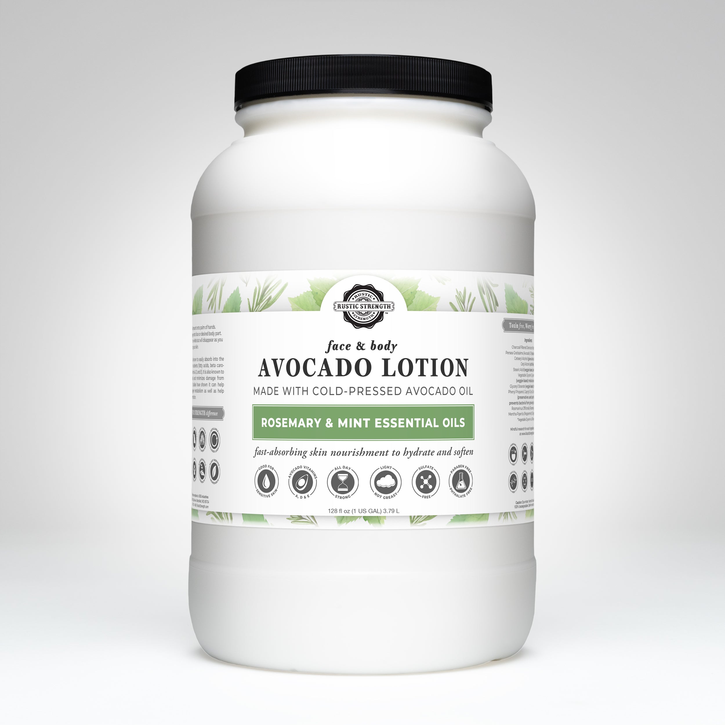 Avocado Lotion | Rosemary & Mint Gallon Jar Plastic