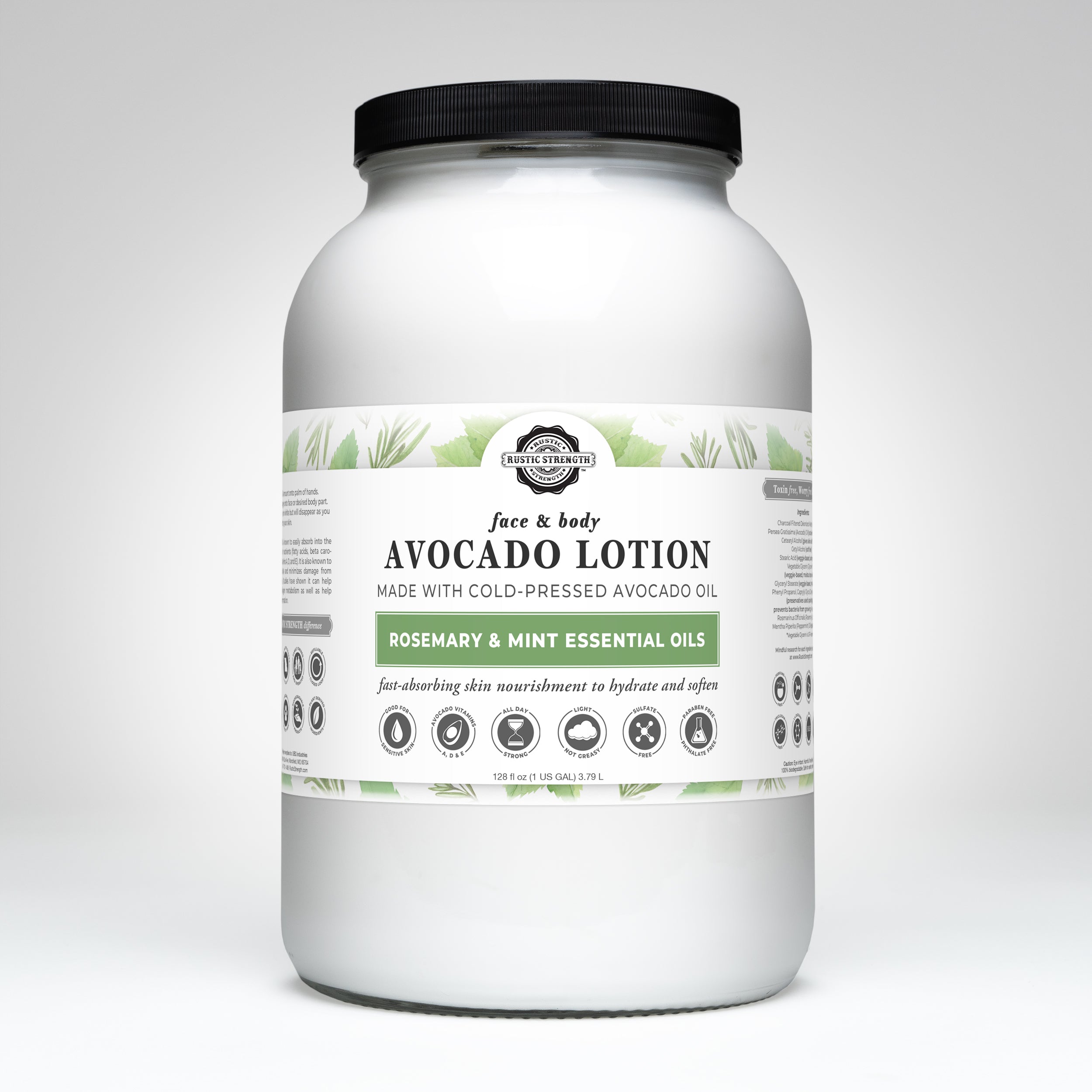Avocado Lotion | Rosemary & Mint Gallon Jar Glass