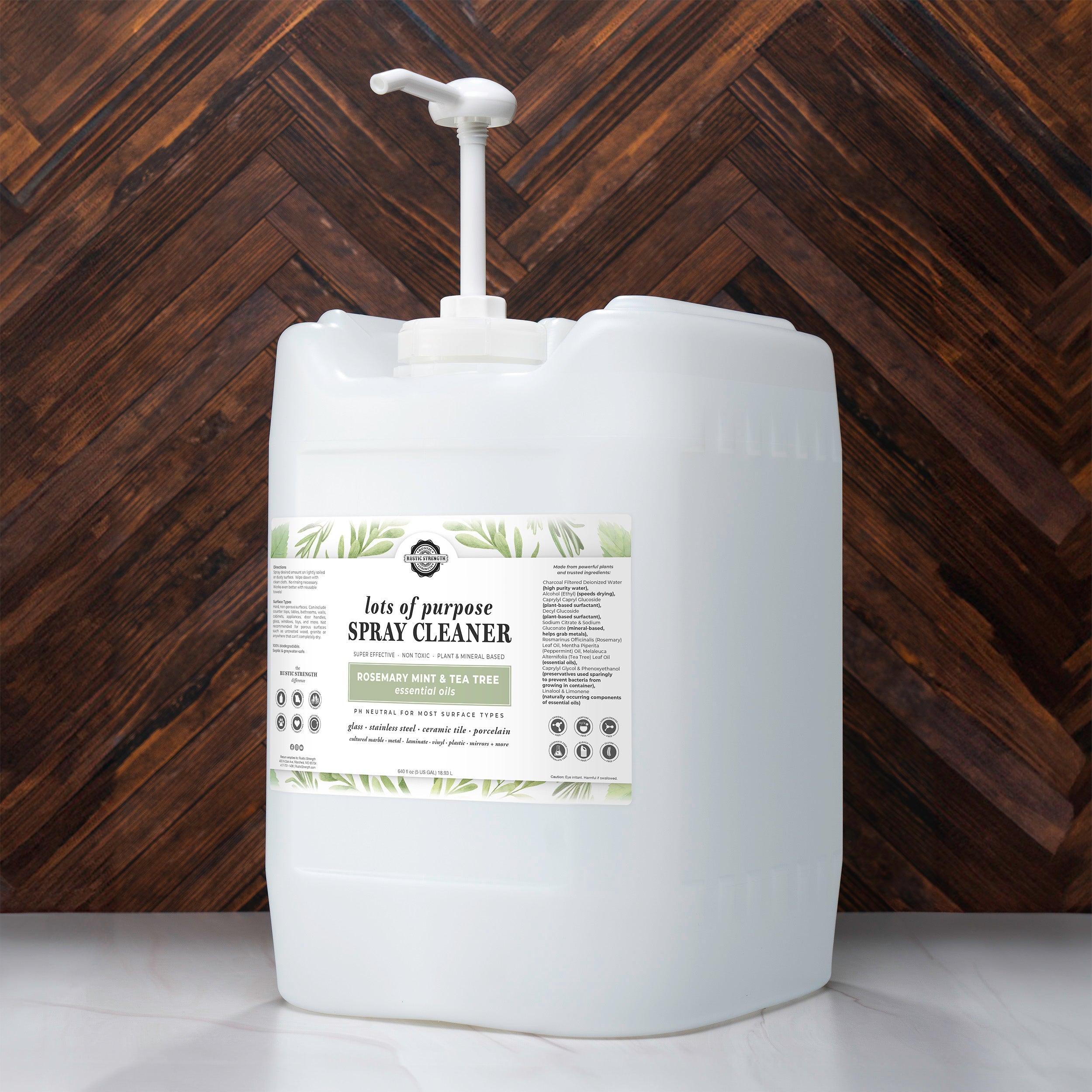 Lots of Purpose Spray Cleaner | Rosemary, Mint & Tea Tree 5 Gallon Eco Jug with Pump