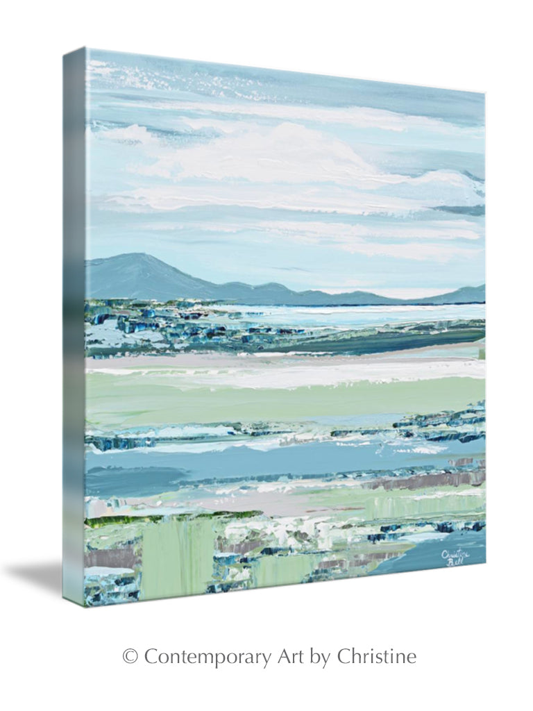 "Your Happy Place" GILCÉE PRINT Art Coastal Abstract Painting Landscape Blue Green Hills Seascape Lake