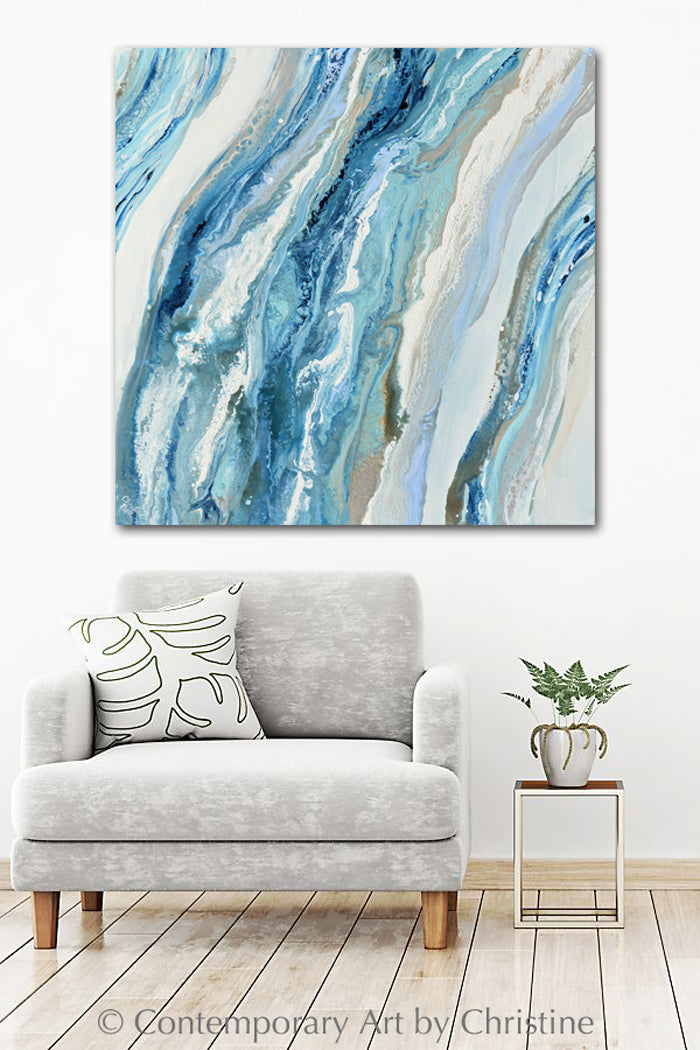 "Coastal Melody" GICLEE PRINT Art Blue White Aqua Coastal Abstract Painting Marbled Coastal Wall Art