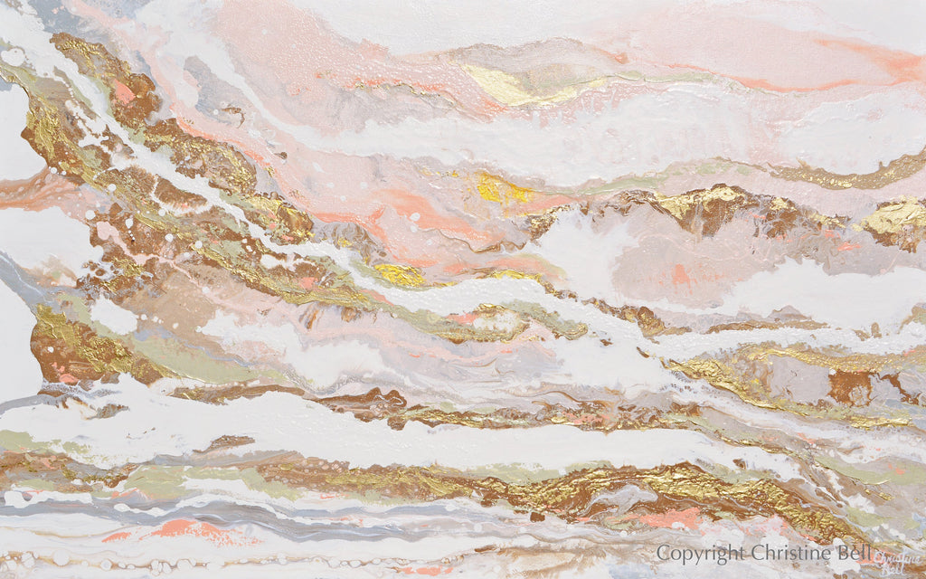 "That Rosy Glow" GICLEE PRINT Art Pink White Gold Beige Coastal Abstract Painting Marbled Coastal Wall Art