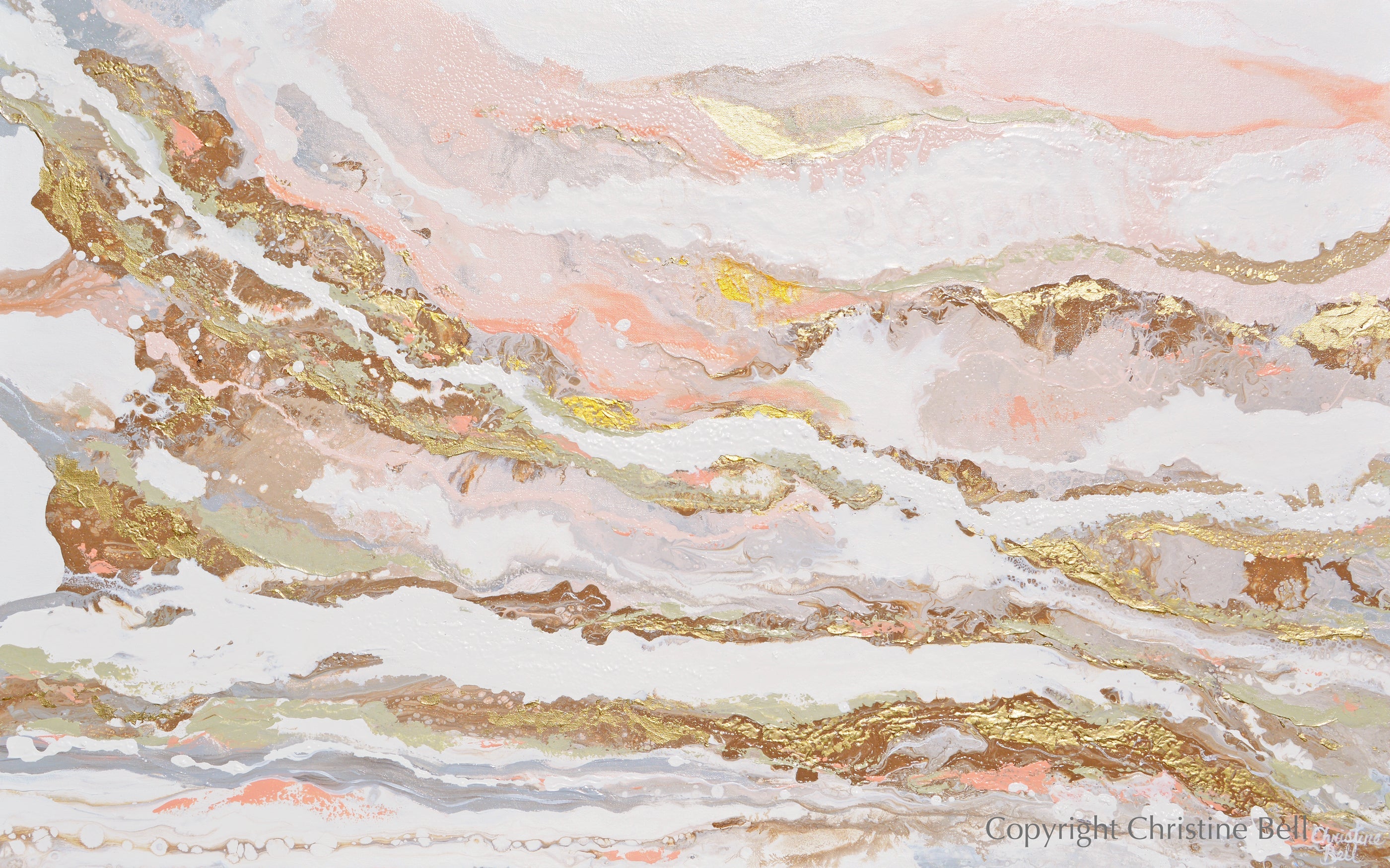 "That Rosy Glow" GICLEE PRINT Art Pink White Gold Beige Coastal Abstract Painting Marbled Coastal Wall Art