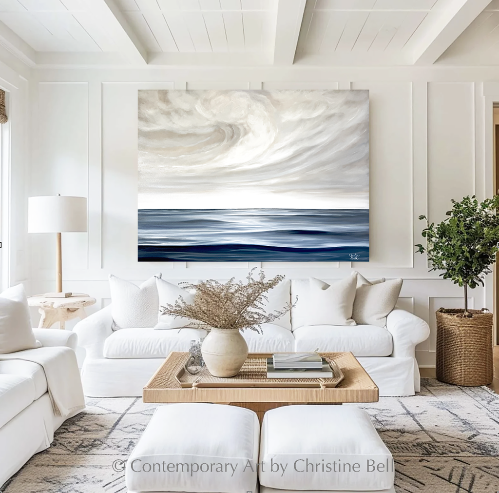 NEW "The Calm Before the Storm" ORIGINAL, Coastal Ocean Waves Clouds Seascape Oil Painting 48x36"