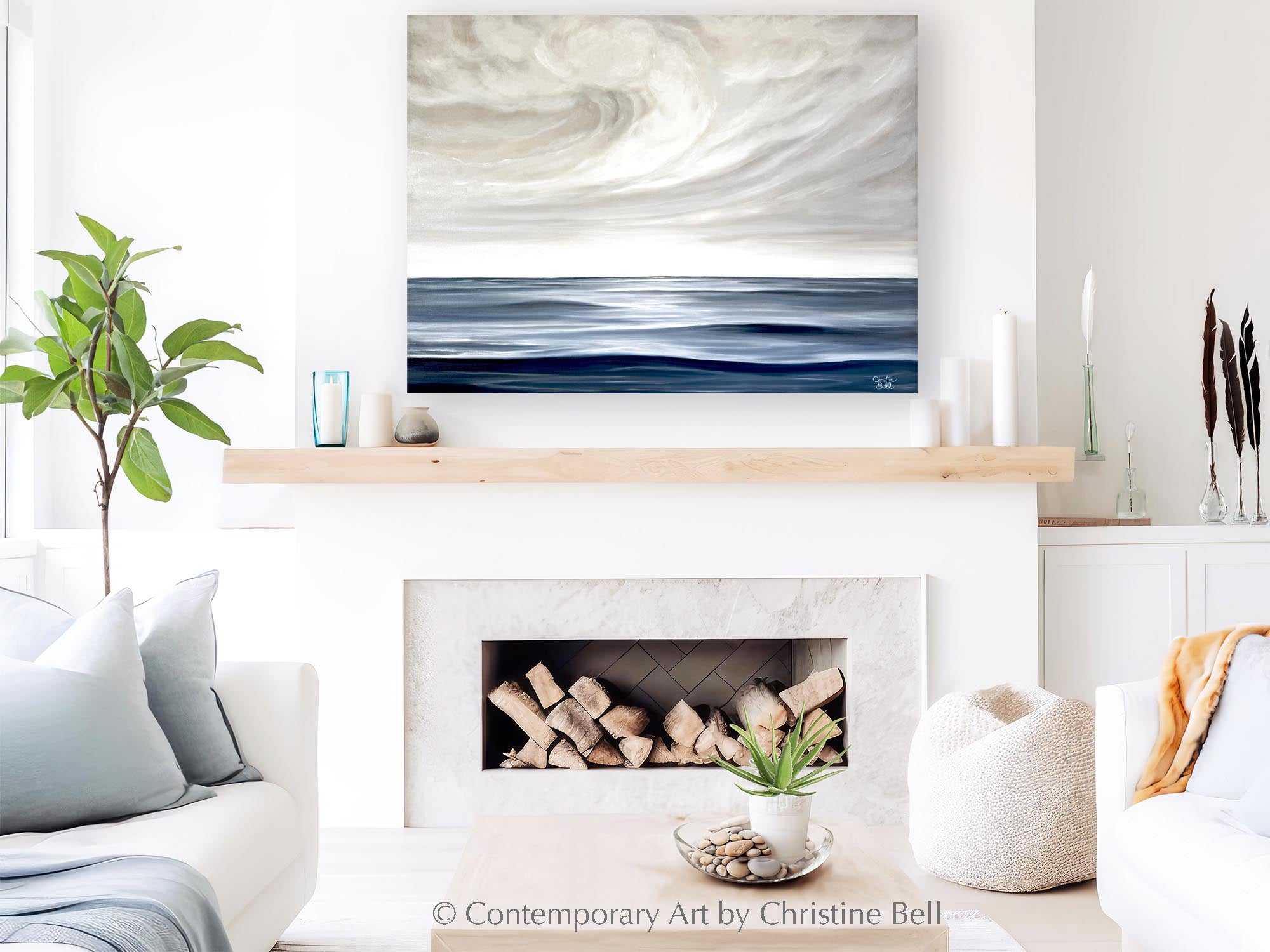 NEW "The Calm Before the Storm" ORIGINAL, Coastal Ocean Waves Clouds Seascape Oil Painting 48x36"