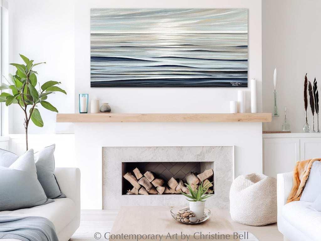 "Still Waters Run Deep" GICLÉE PRINT, Modern Coastal Ocean Seascape Painting Giclée Stretched Canvas Print 60x30"