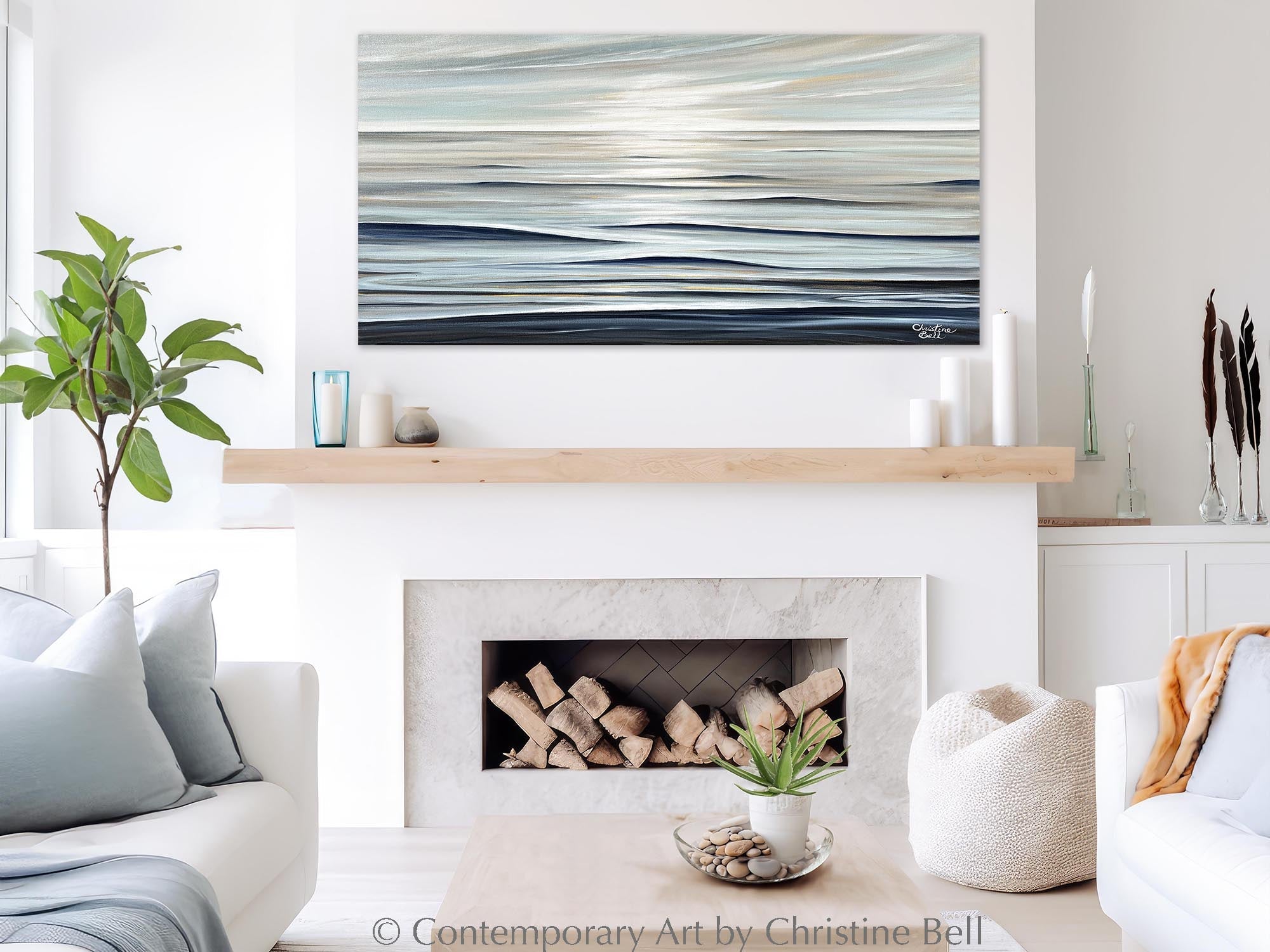"Still Waters Run Deep" GICLÉE PRINT, Modern Coastal Ocean Seascape Painting Giclée Stretched Canvas Print 60x30"