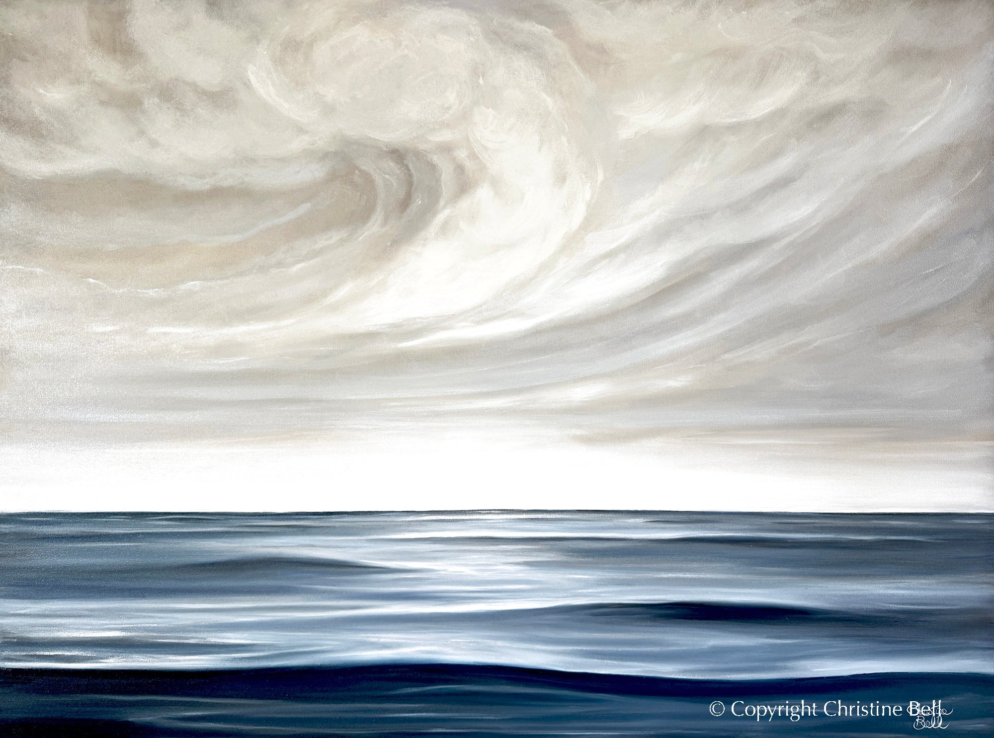 NEW "The Calm Before the Storm" ORIGINAL, Coastal Ocean Waves Clouds Seascape Oil Painting 48x36"