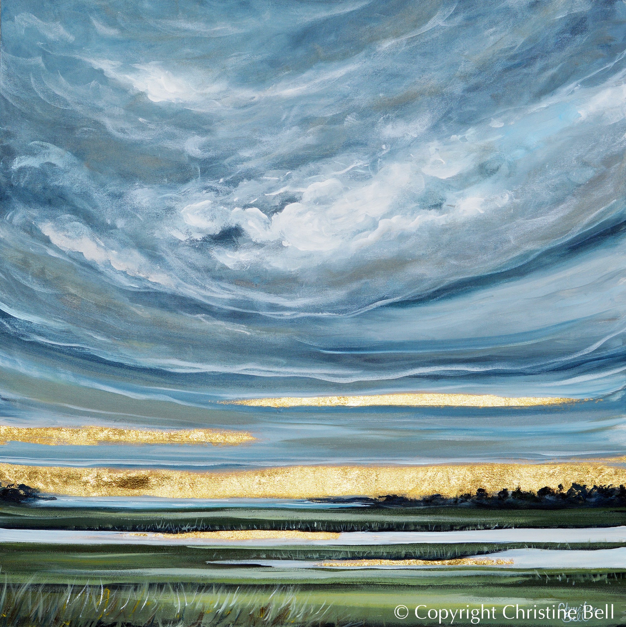 "The Light After the Storm" GICLEE PRINT Art Coastal Abstract Painting Landscape Gold Leaf