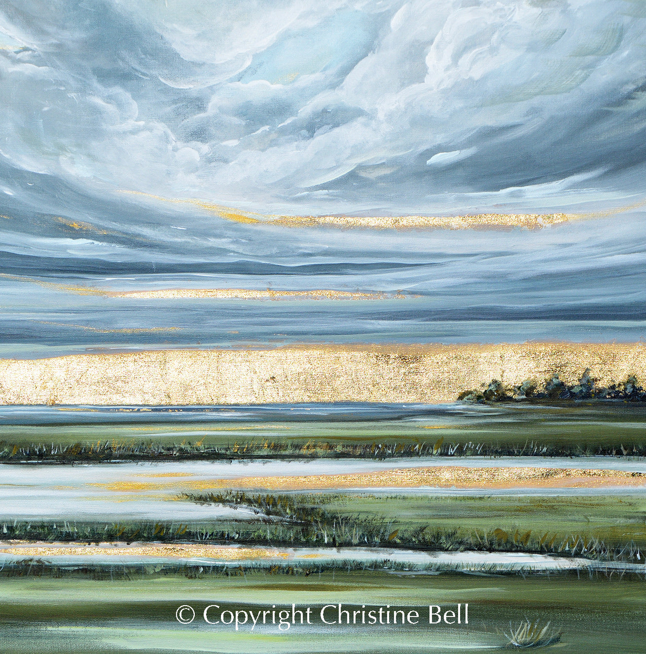 "There's Light on the Horizon" GICLEE PRINT Art Coastal Abstract Painting Landscape Gold Leaf