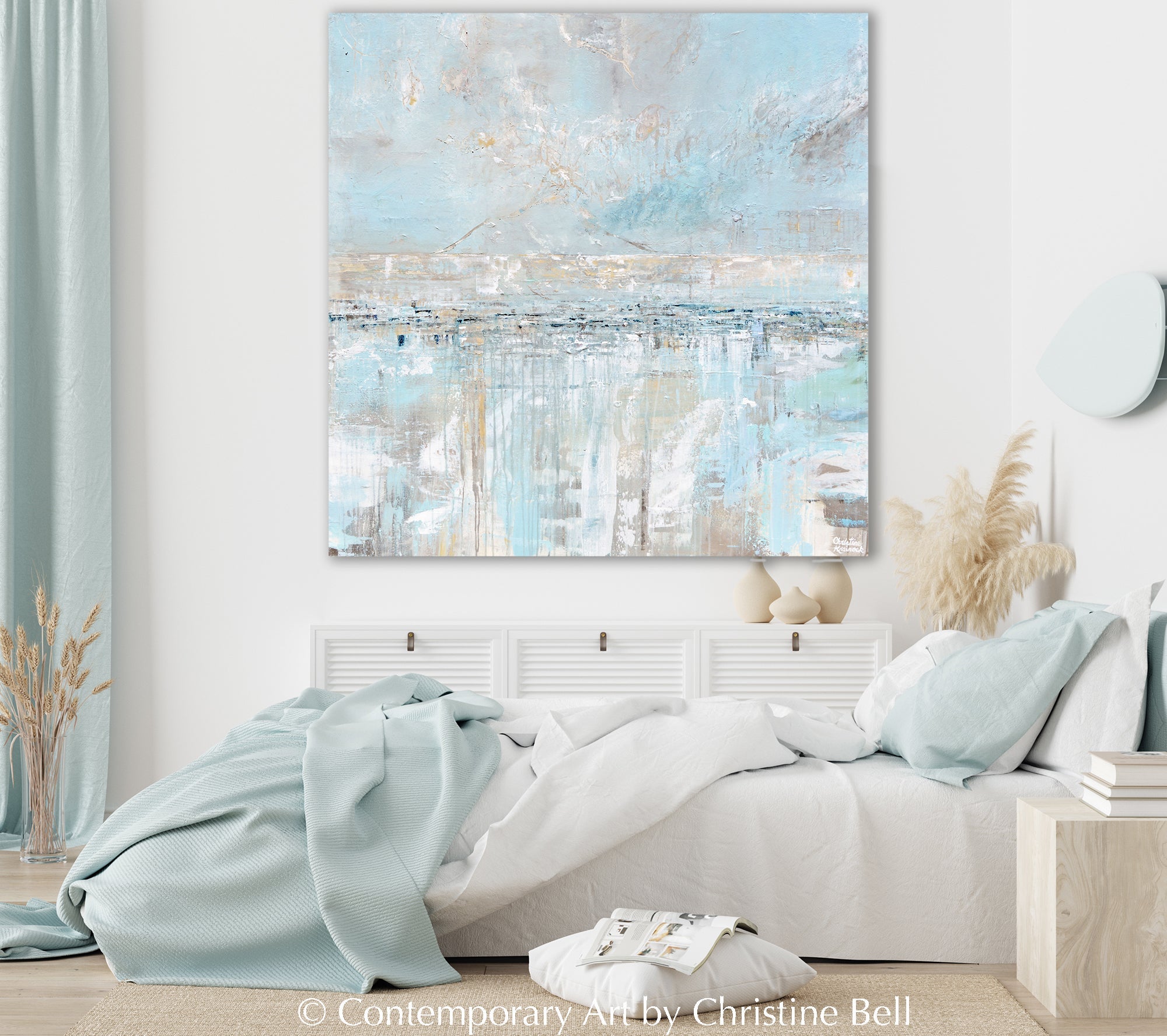 "Sea Breeze" Giclee Print Light Blue Coastal Abstract Painting Canvas Print Home Decor Wall Art