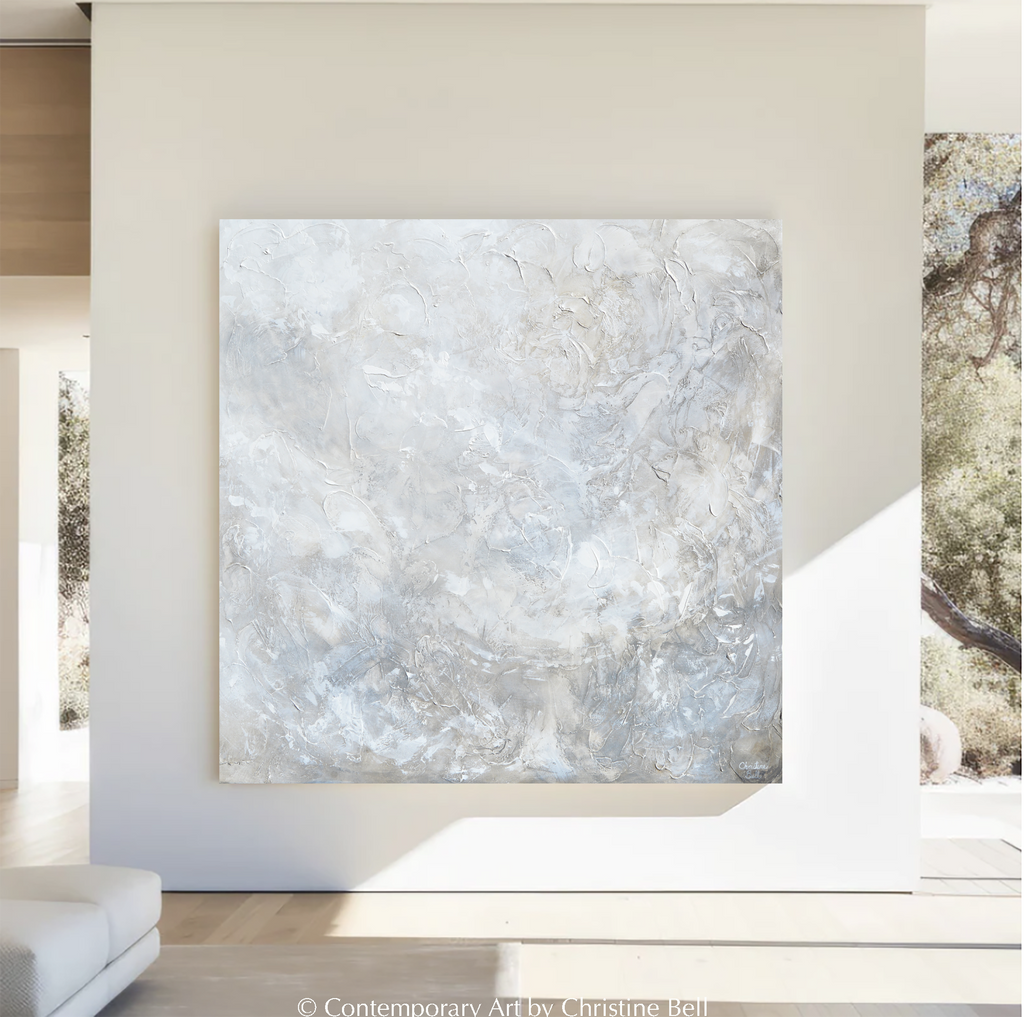 "Silhouette" ORIGINAL TEXTURED Neutral Coastal Abstract Painting, XL 48x48"