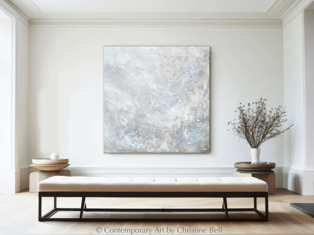"Silhouette" ORIGINAL TEXTURED Neutral Coastal Abstract Painting, XL 48x48"