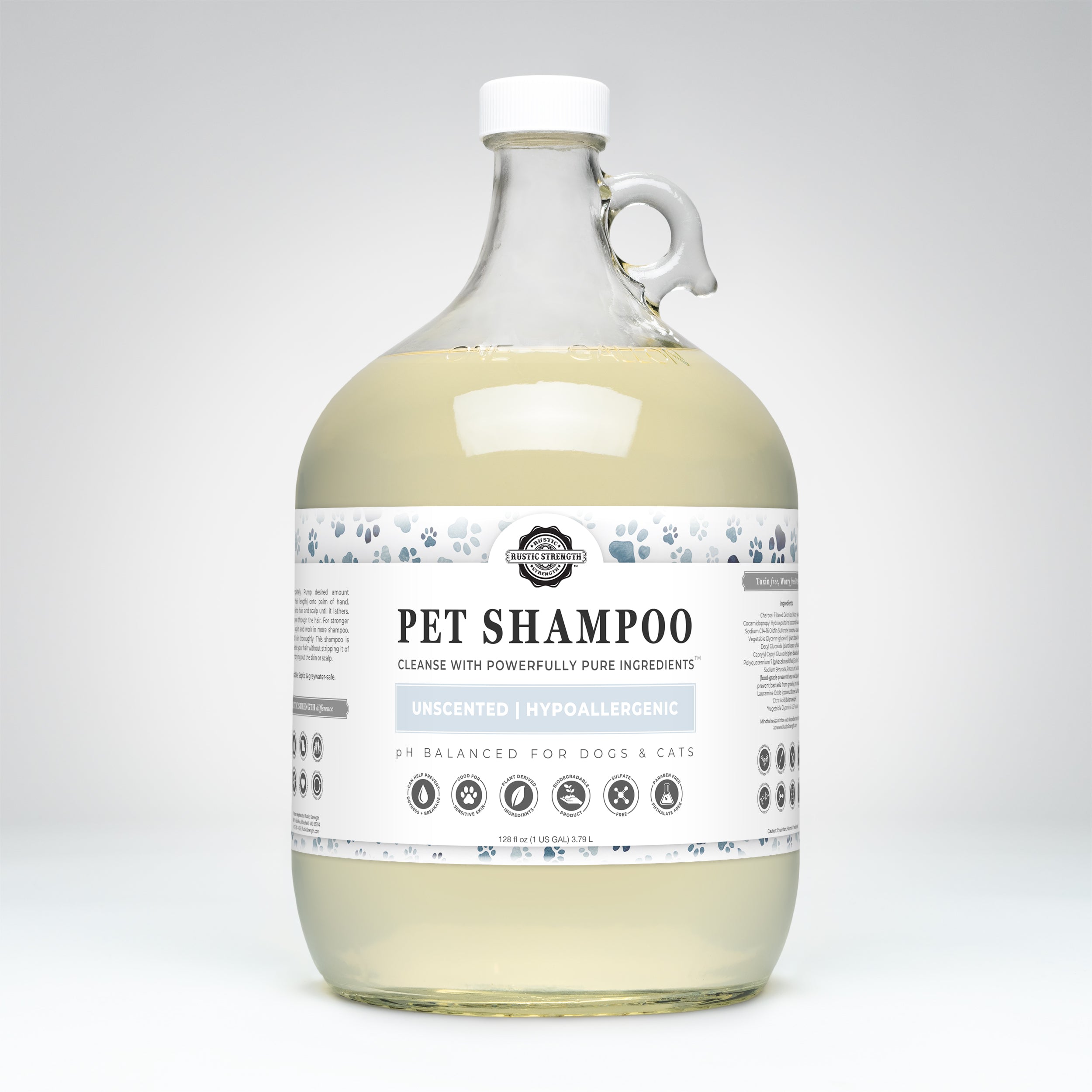Pet Shampoo | Soothing & Deodorizing | Unscented Gallon Glass