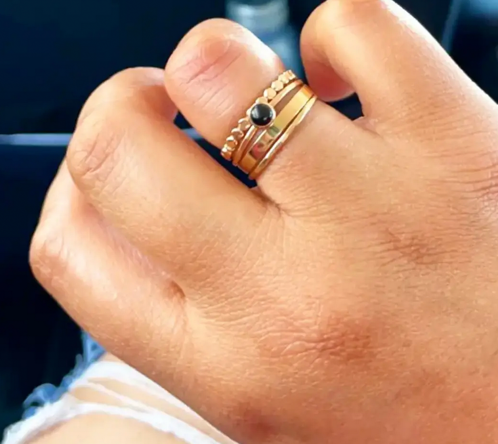 SMALL GEMSTONE RING ONYX 14K GOLD FILL