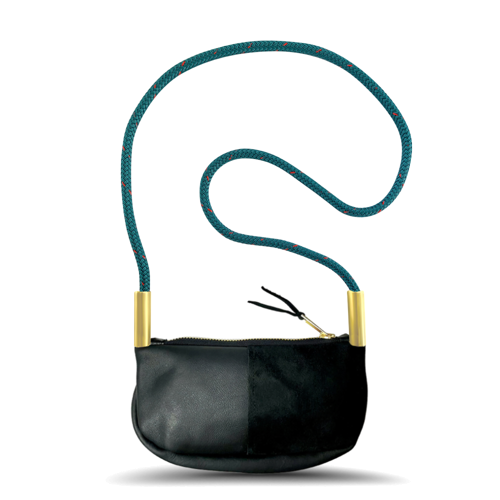 Zip Crossbody // in Black Leather Seaside Teal Handbag Only