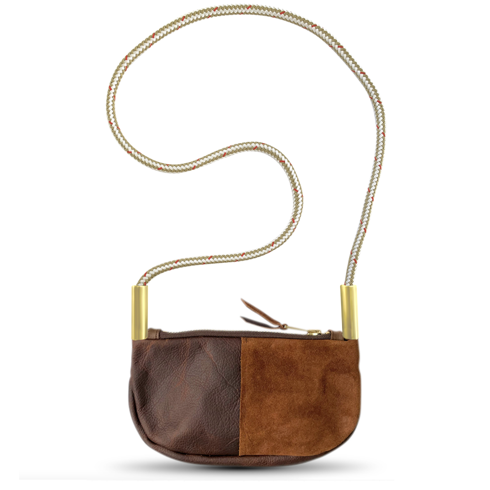 Zip Crossbody // in Brown Leather Oyster Shell Gold Handbag Only