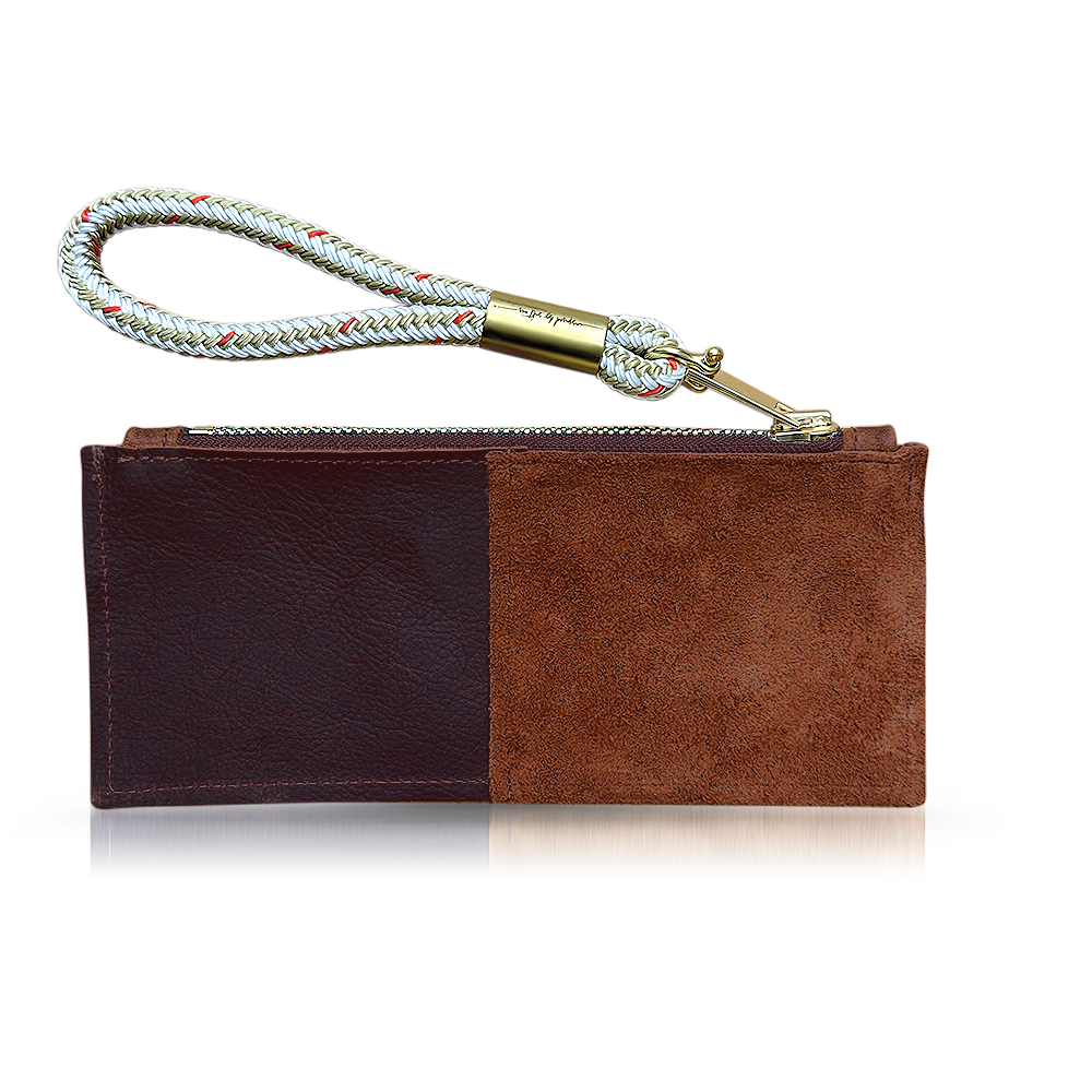 Leather Clutch + Rope Wristlet // in Brown Leather Oyster Shell Gold