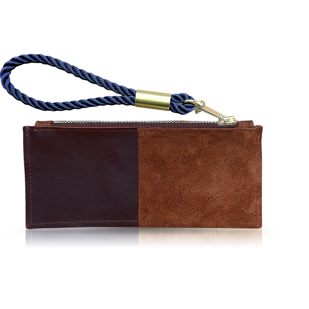 Leather Clutch + Rope Wristlet // in Brown Leather New England Navy