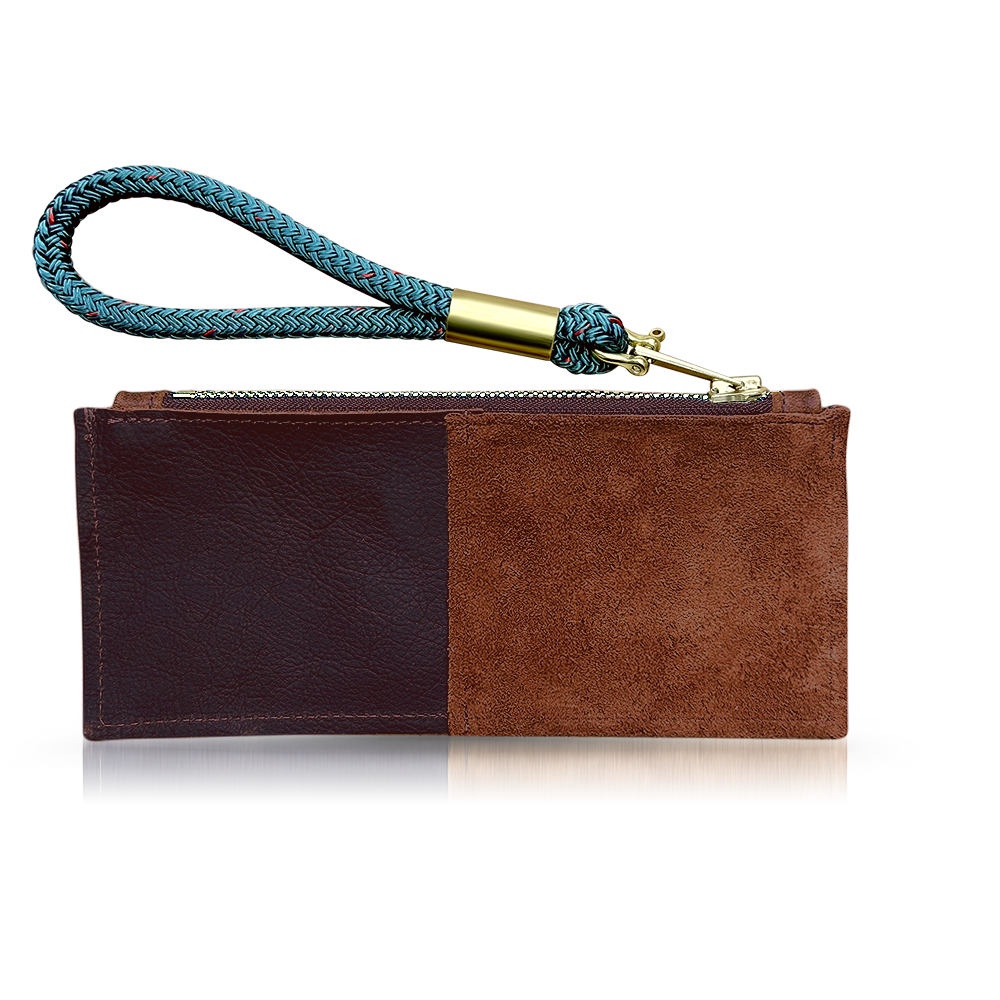 Leather Clutch + Rope Wristlet // in Brown Leather Seaside Teal