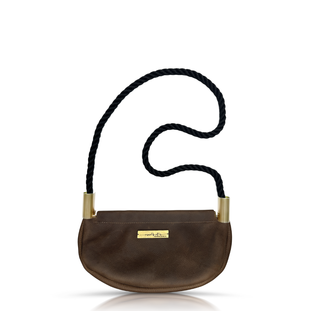 Clam Shell Bag // in Brown Leather Summer Night Black Shoulder (35") Handbag Only