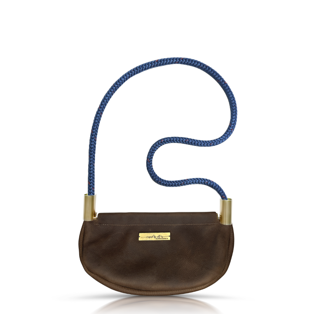 Clam Shell Bag // in Brown Leather Shoulder (35") Handbag Only
