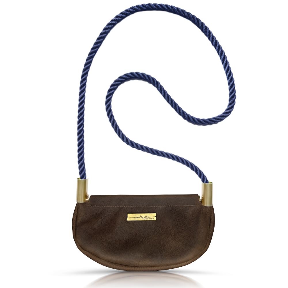 Clam Shell Bag // in Brown Leather New England Navy Handbag Only