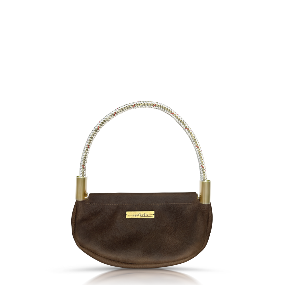 Clam Shell Bag // in Brown Leather Oyster Shell Gold Wrist (19") Handbag Only