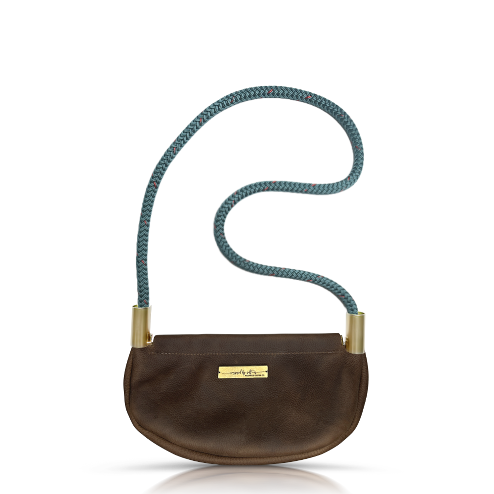 Clam Shell Bag // in Brown Leather Seaside Teal Shoulder (35") Handbag Only