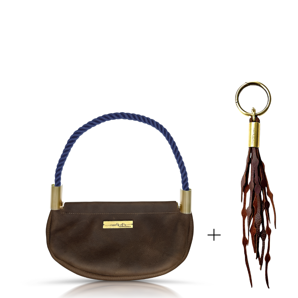 Clam Shell Bag // in Brown Leather New England Navy Wrist (19") Add a Matching Seaweed Tassel (save $10)