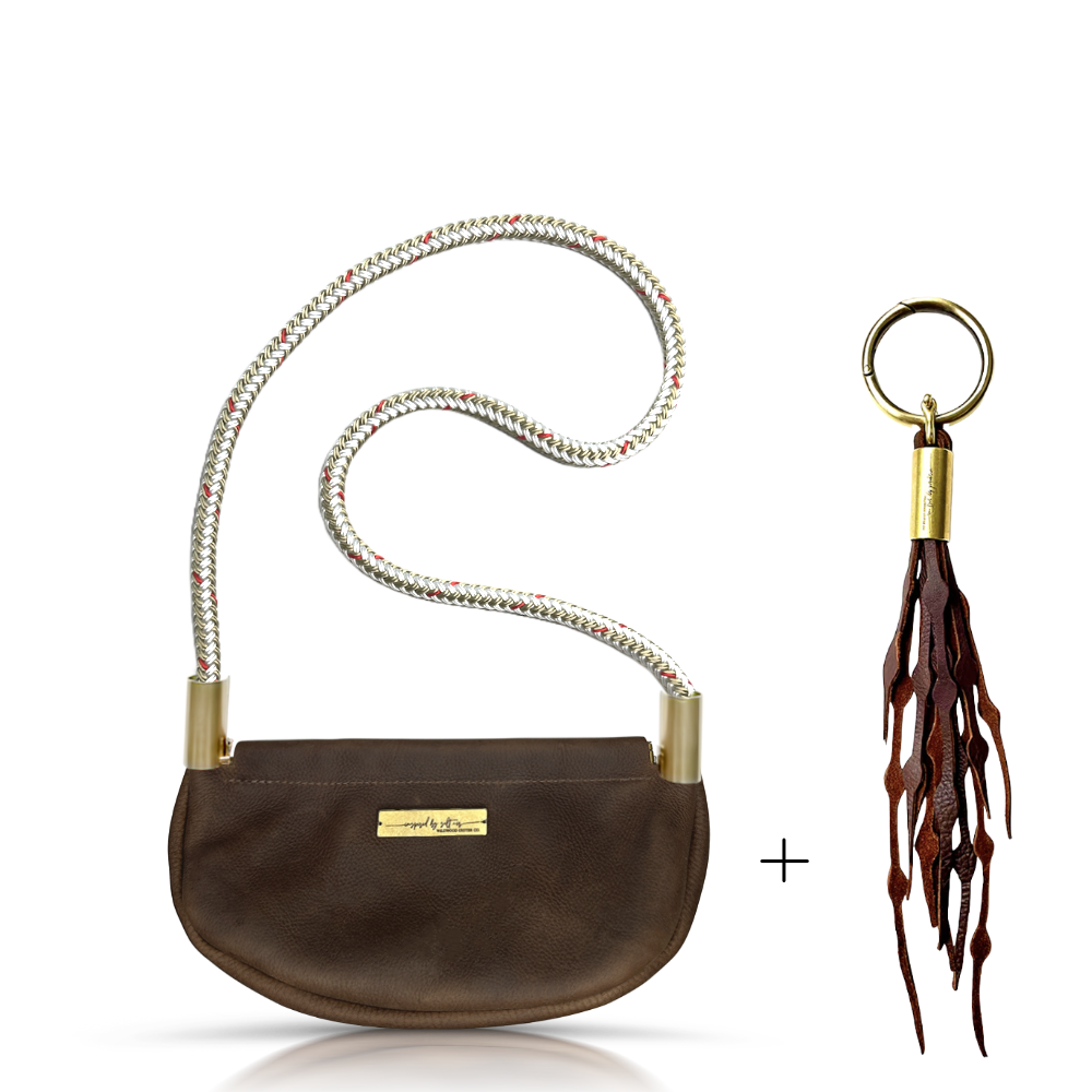 Clam Shell Bag // in Brown Leather Oyster Shell Gold Shoulder (35") Add a Matching Seaweed Tassel (save $10)