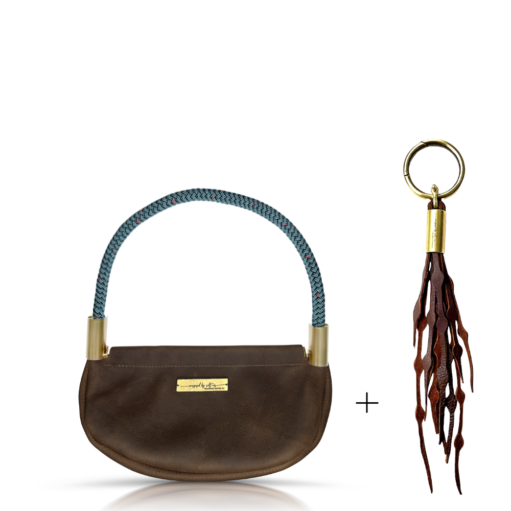 Clam Shell Bag // in Brown Leather Seaside Teal Wrist (19") Add a Matching Seaweed Tassel (save $10)
