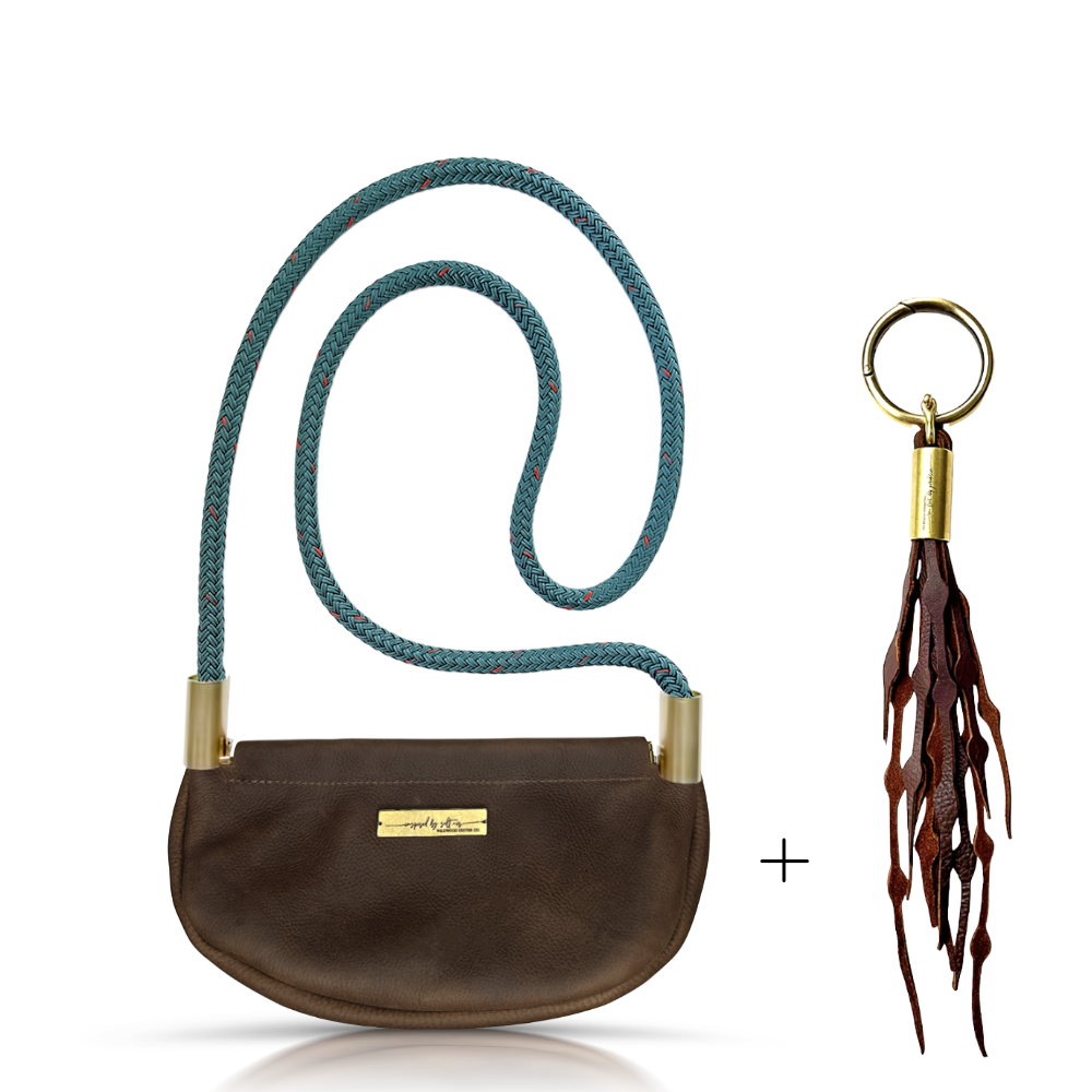 Clam Shell Bag // in Brown Leather Seaside Teal Add a Matching Seaweed Tassel (save $10)