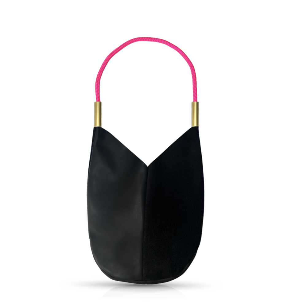 Mermaid Purse // in Black Leather Neon Pink Shoulder (25") Handbag Only