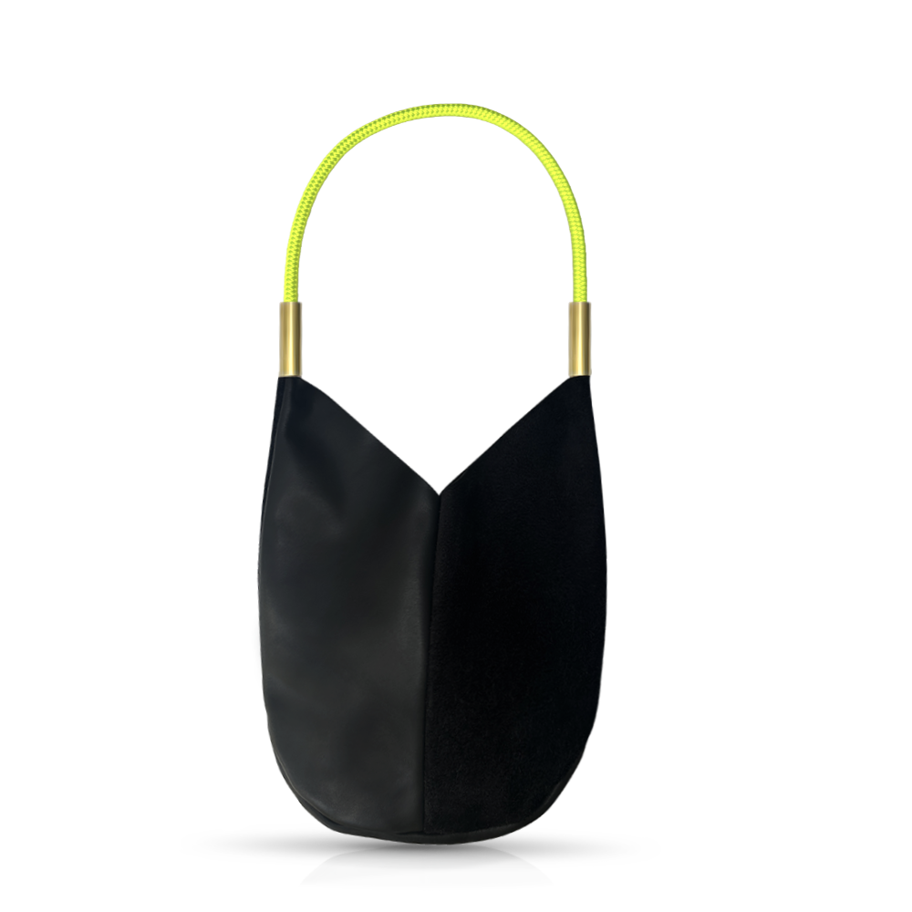 Mermaid Purse // in Black Leather Neon Yellow Shoulder (25") Handbag Only
