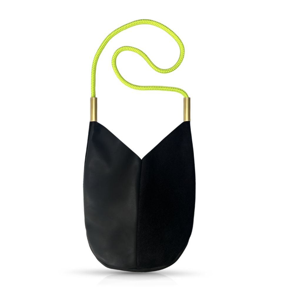 Mermaid Purse // in Black Leather Neon Yellow Handbag Only