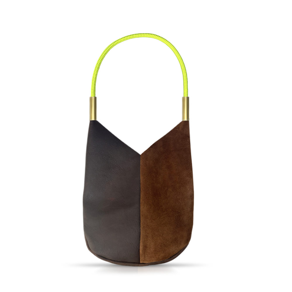 Mermaid Purse // in Brown Leather Neon Yellow Shoulder (25") Handbag Only