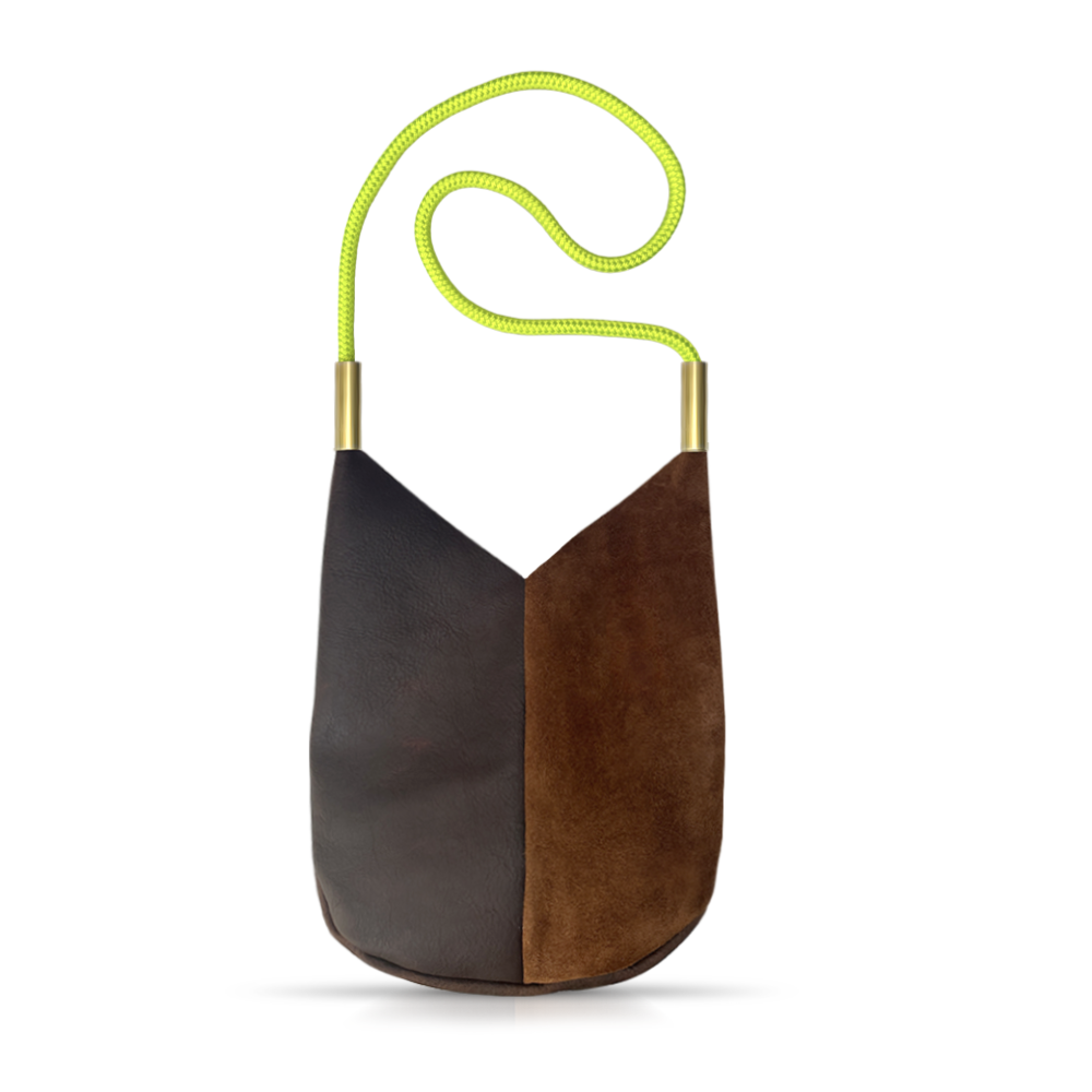 Mermaid Purse // in Brown Leather Neon Yellow Handbag Only