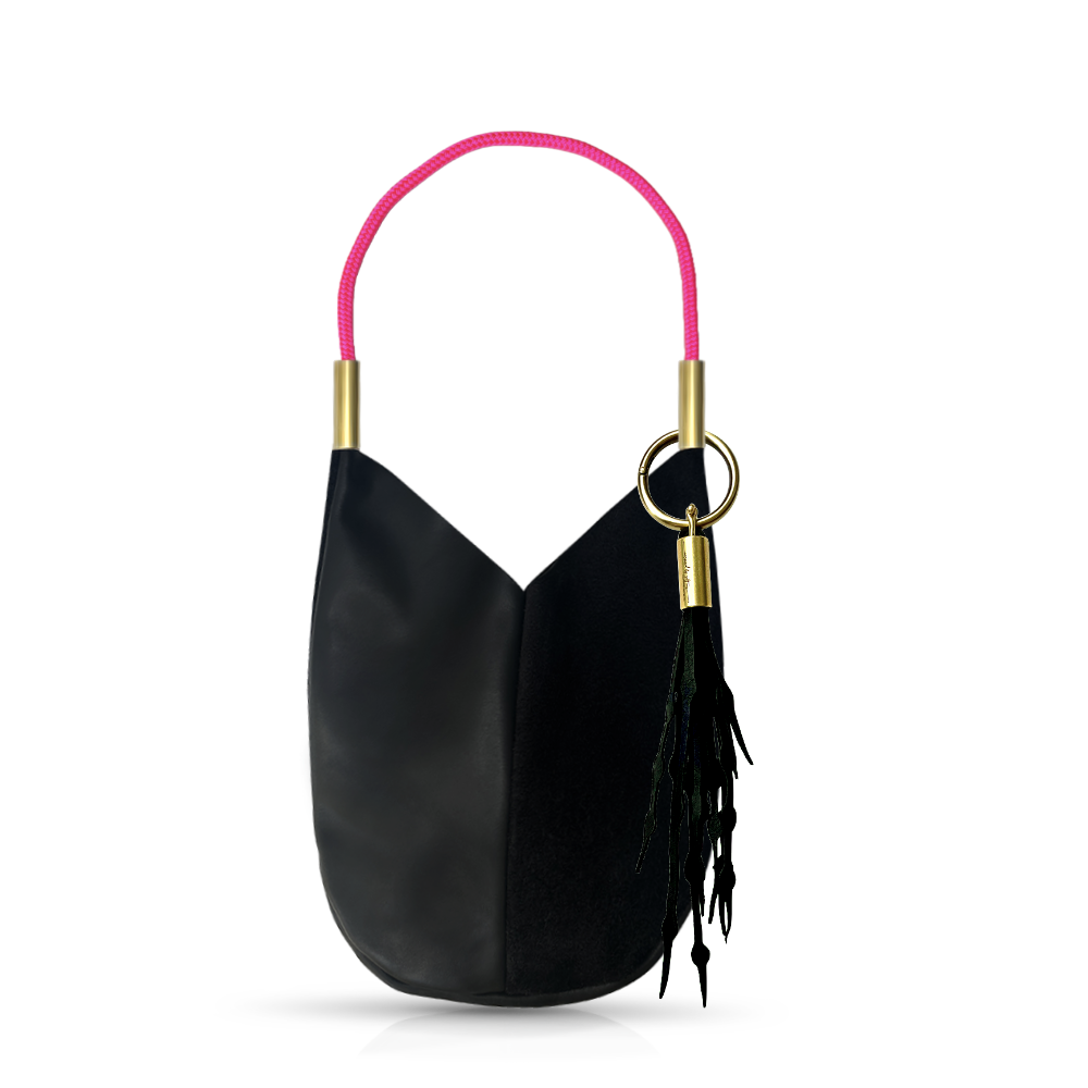 Mermaid Purse // in Black Leather Neon Pink Shoulder (25") Add a Matching Seaweed Tassel (save $10)